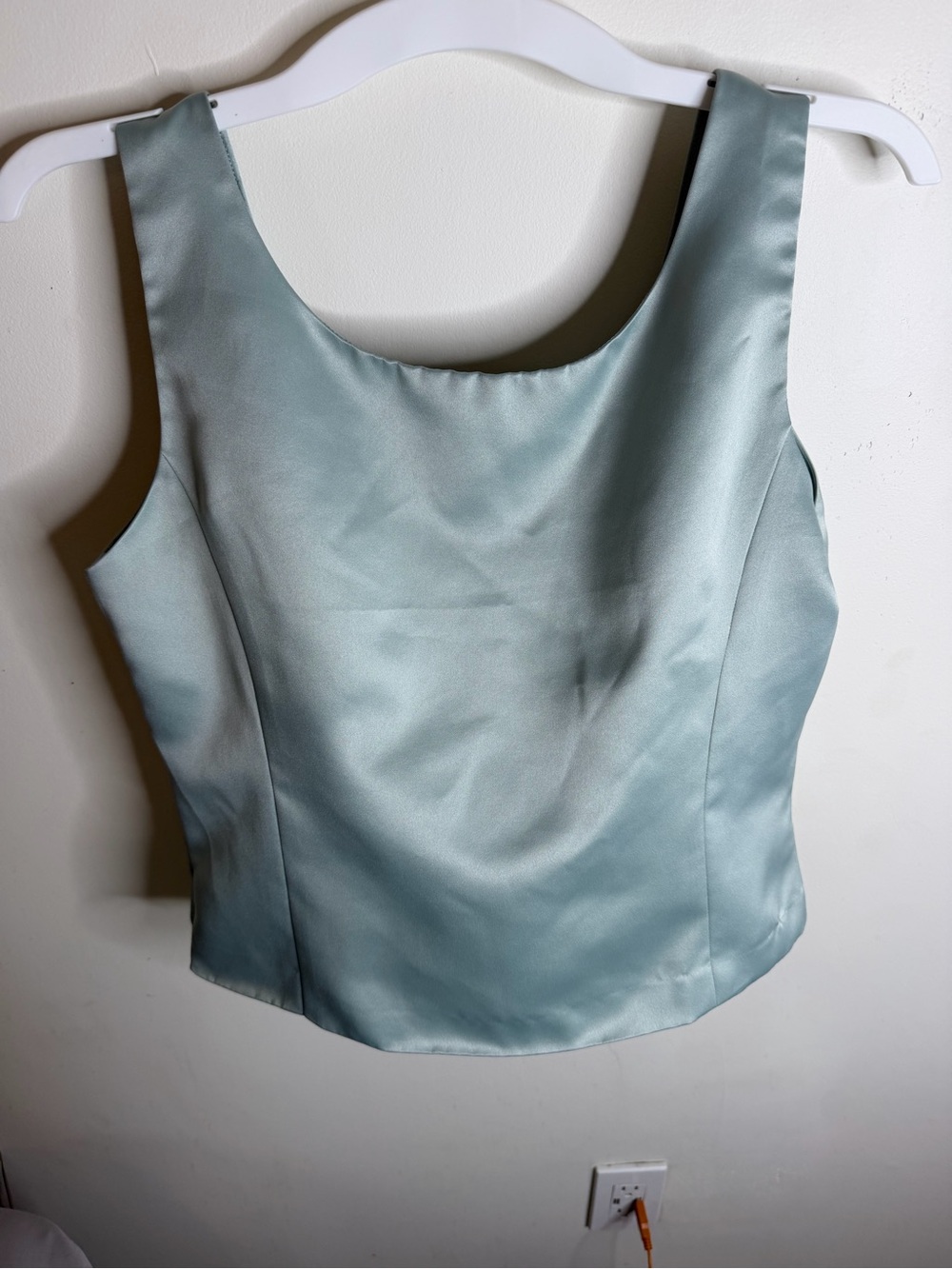 Positive Attitude Satin Scoop-Neck Camisole in Pale blue/green